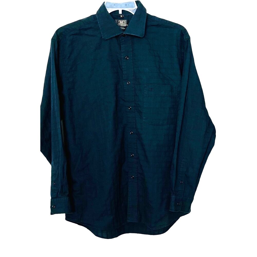 CHARTER CLUB LONG SLV BUTTON-UP  POINTED COLLAR SHIRT, MEN, 17-1/2-44, NAVY BLUE